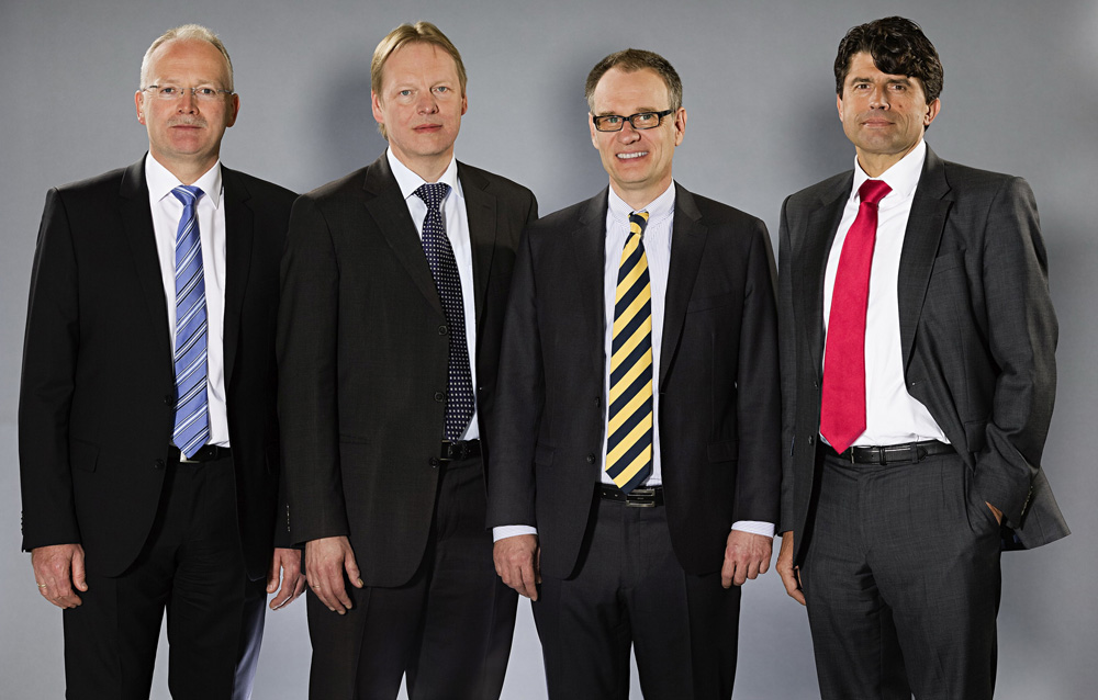 The BEUMER Group management: (from left to right) Dr. Hermann Brunsen, Dr. Detlev Rose, Dr. Christoph Beumer (Chairman) and Norbert Hufnagel.