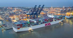 Worlds largest container ship the 21413 TEU OOCL Hong Kong makes m
