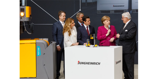 Chancellors tour Angela Merkel visits Jungheinrich at Hanover Messe CeMAT