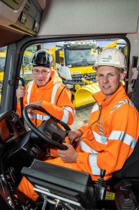 Josh Holden, right, a driver on Ringway Jacobs’ Cheshire East contract, is pictured with Roanza Truck & Van Handover Specialist Ben Clark